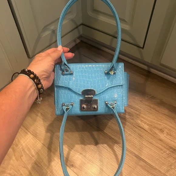 tru brand aqua blue Crocodile-Embossed style Women's box bag - Picture 5 of 14